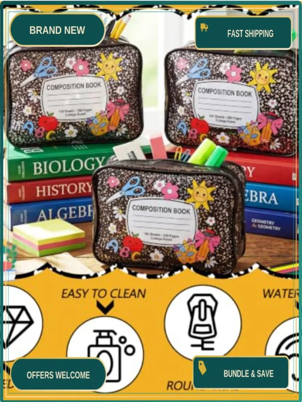 Clear PVC Zipper Cosmetic Pouch Set of 12 Teacher Survival Kit Bag Cute